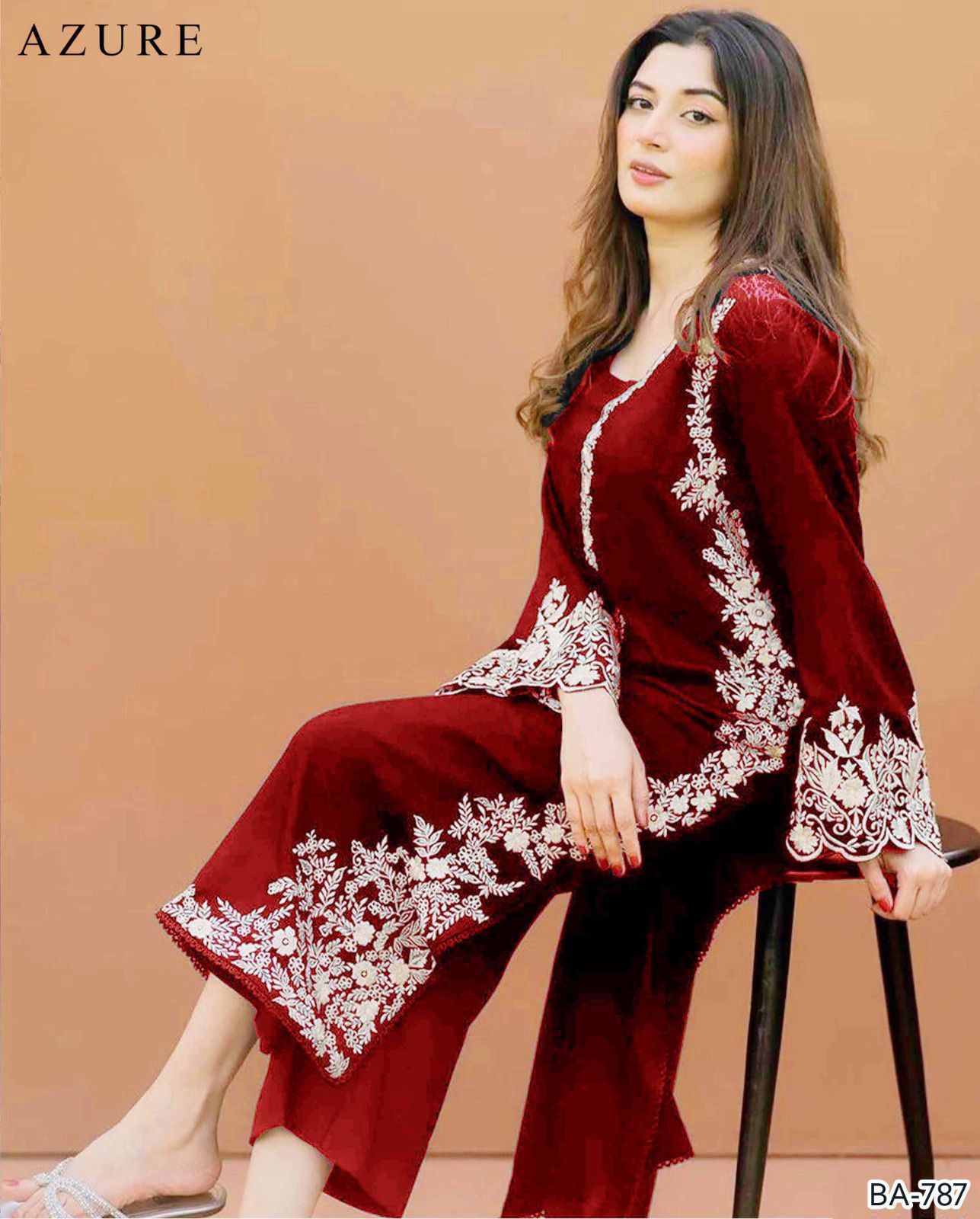 Azure embroidery lawn 2pc