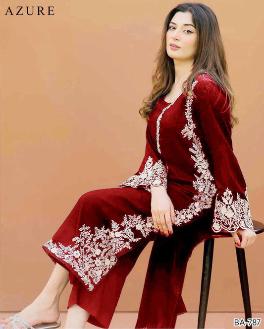 Azure embroidery lawn 2pc