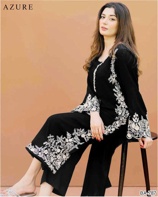 Azure embroidery lawn 2pc